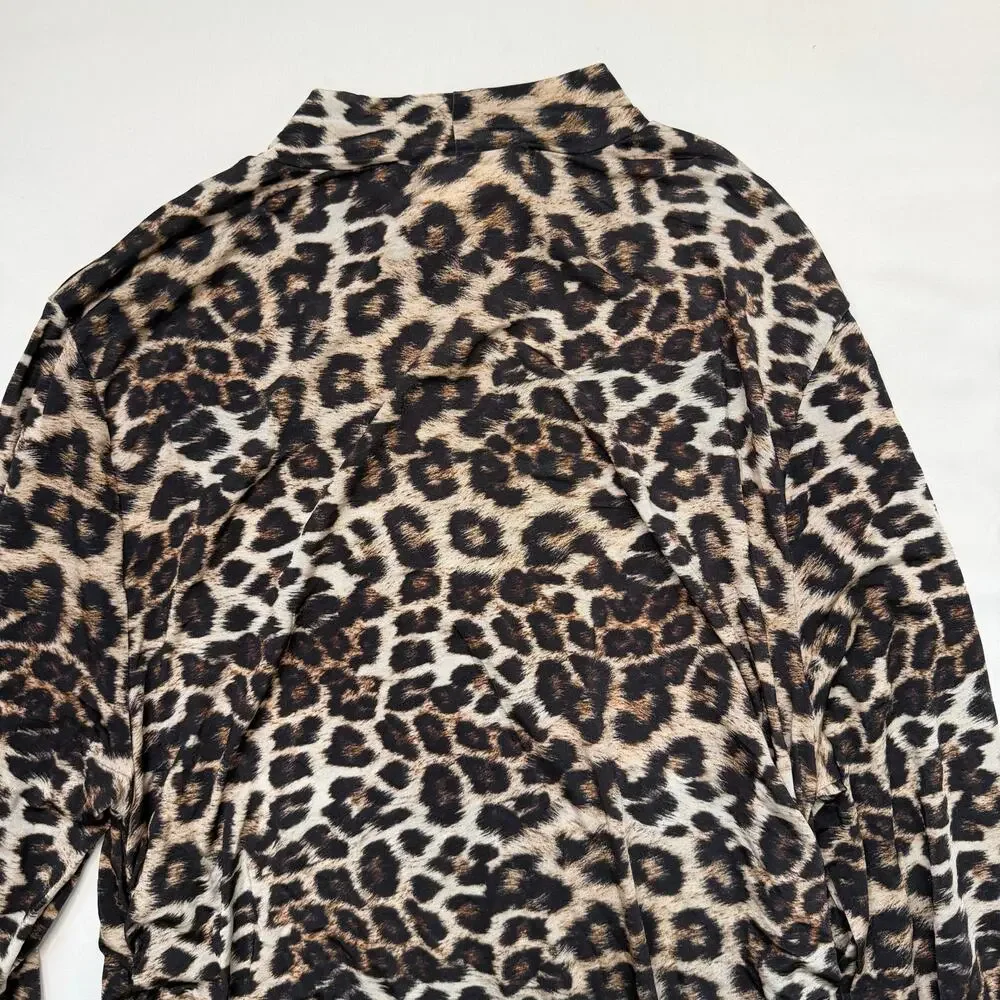 Farm Rio Mock Neck Ruched Leopard Print Stretch Jersey Top Women’s XL NWT - Picture 8 of 13